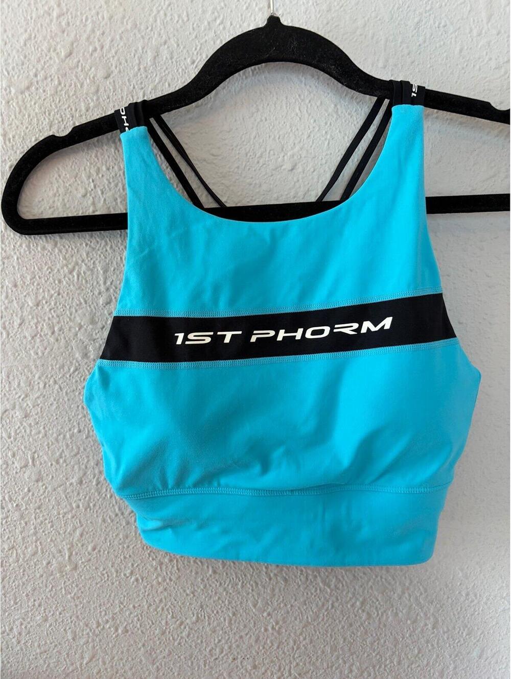 1st Phorm Blue High Neck Longline sports bra size S. Removable pads